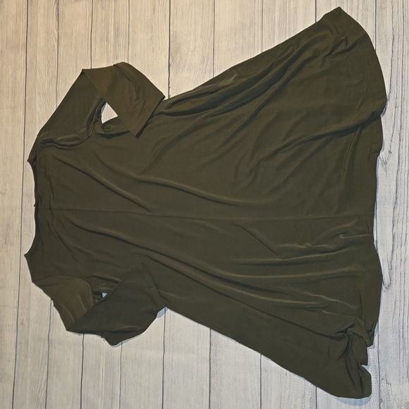 Nina Leonard 3/4 Sleeve Stretch Knit Trapeze Dress Olive Green Size L NWOT - Picture 2 of 10
